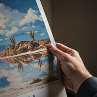Uyuni Poster - Bolivia Travel Print - Flamingos Cacti Reflections Wall Decor