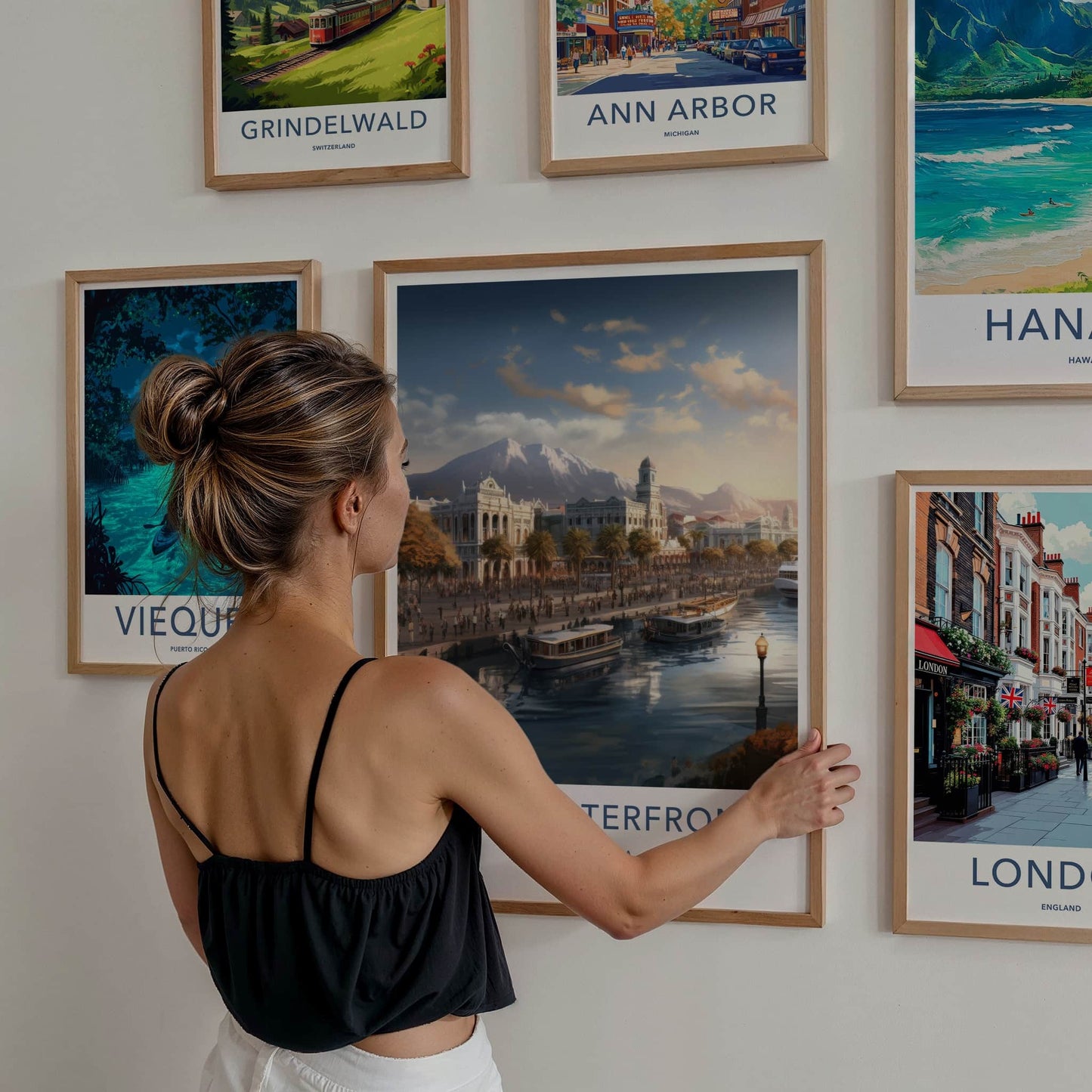 V A Waterfront Poster - South Africa Travel Art - Waterfront mountain vista Home Decor