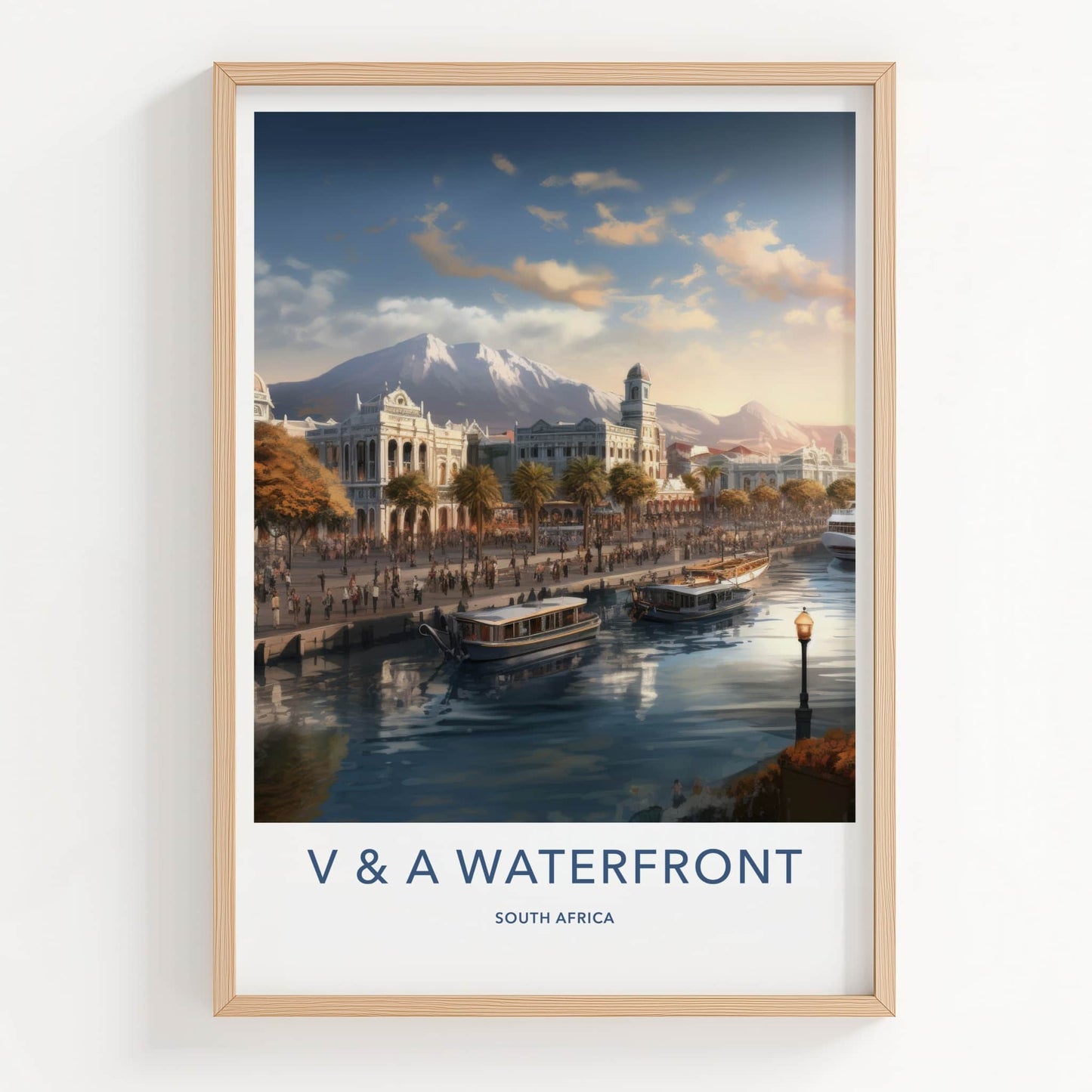 V A Waterfront Poster - South Africa Travel Art - Waterfront mountain vista Home Decor