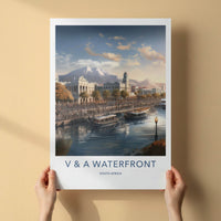 V A Waterfront Poster - South Africa Travel Art - Waterfront mountain vista Home Decor