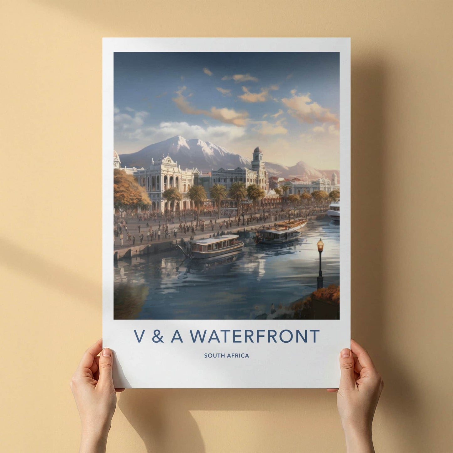 V A Waterfront Poster - South Africa Travel Art - Waterfront mountain vista Home Decor