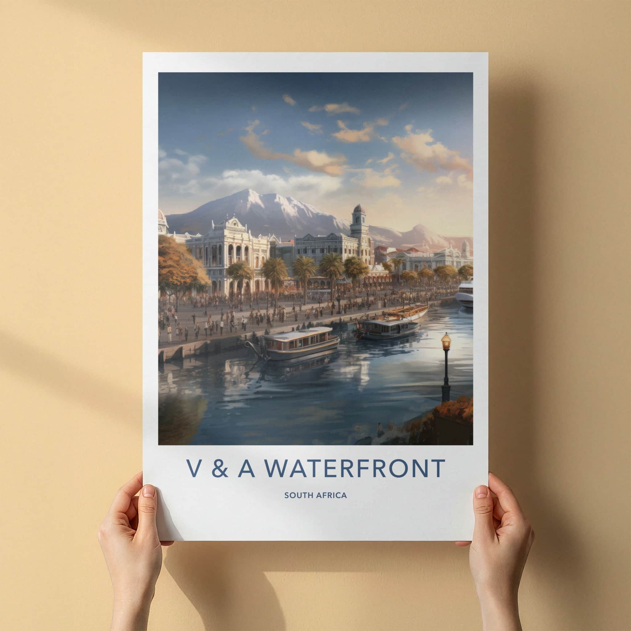 V A Waterfront Poster - South Africa Travel Art - Waterfront mountain vista Home Decor