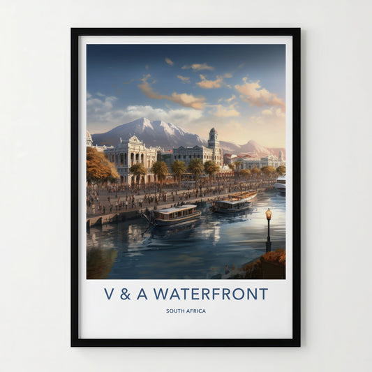 V A Waterfront Poster - South Africa Travel Art - Waterfront mountain vista Home Decor