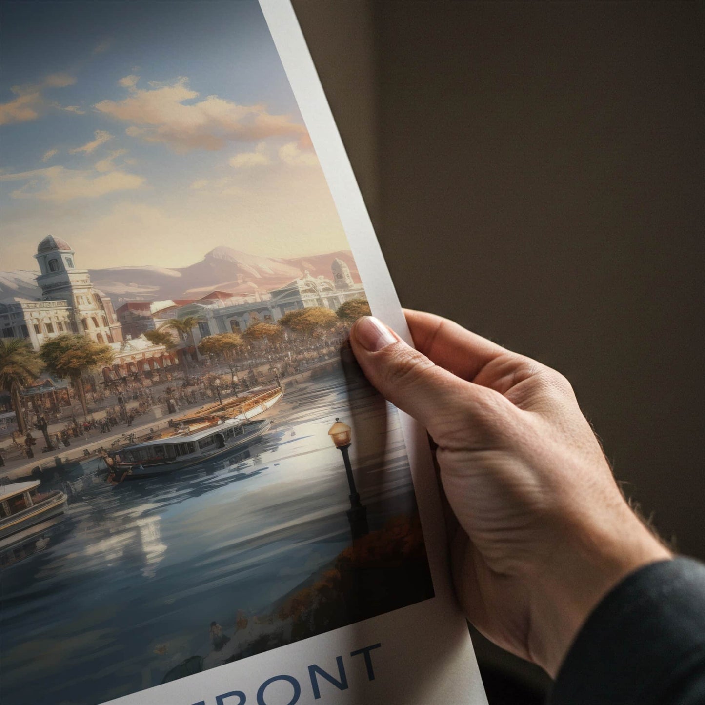 V A Waterfront Poster - South Africa Travel Art - Waterfront mountain vista Home Decor