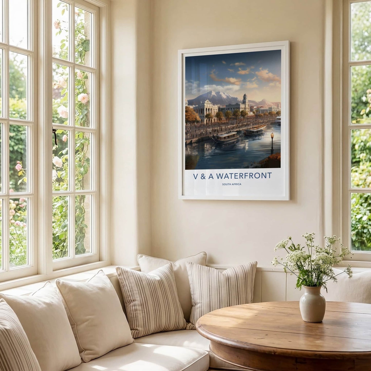 V A Waterfront Poster - South Africa Travel Art - Waterfront mountain vista Home Decor