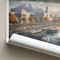 V A Waterfront Poster - South Africa Travel Art - Waterfront mountain vista Home Decor