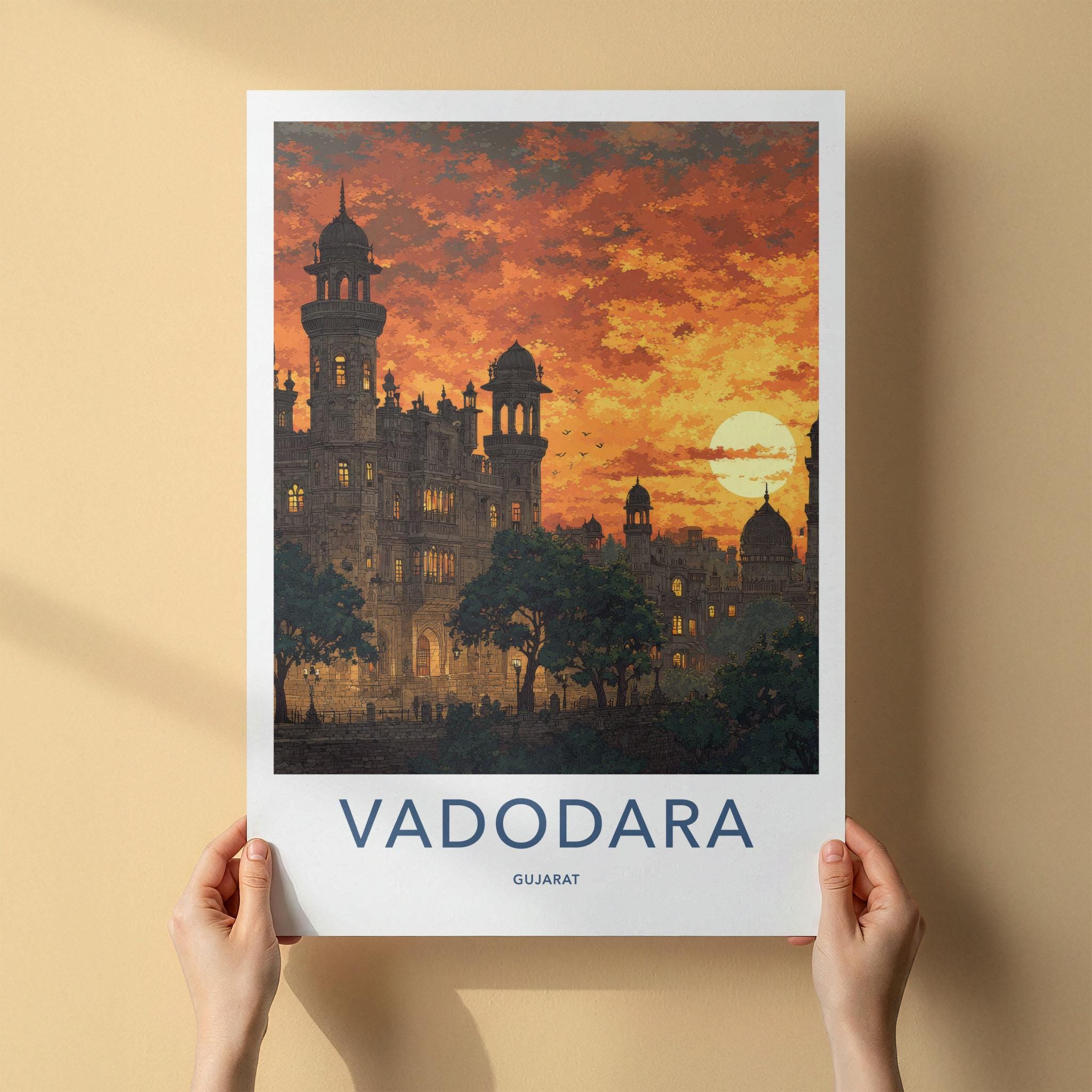 Vadodara Poster - India Art Print - Gujarat Glowing Sunset Home Decor
