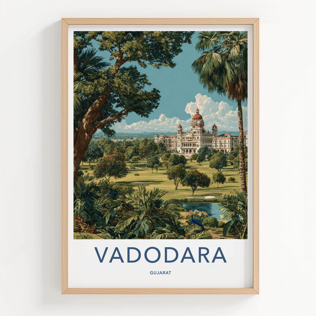 Vadodara Poster - India Travel Art - Gujarat Grand Palace Grounds Home Decor