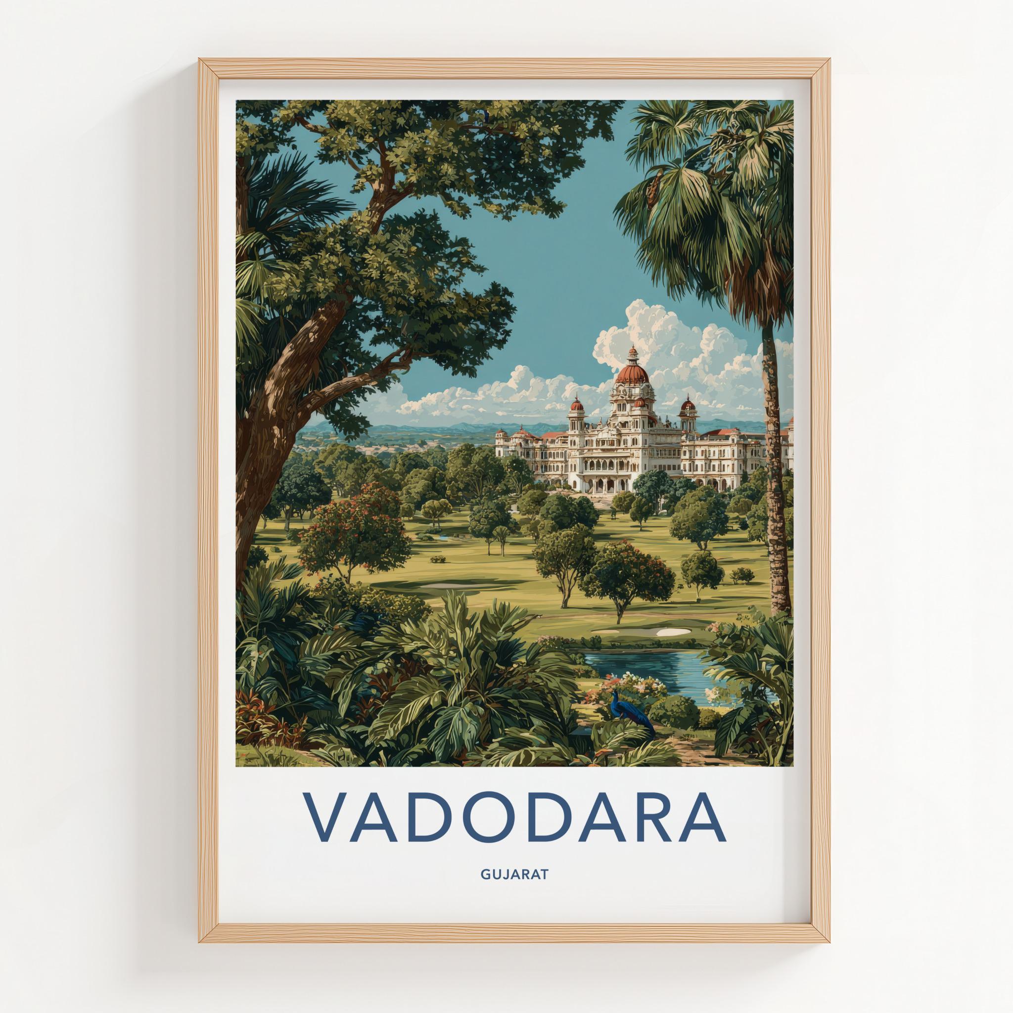 Vadodara Poster - India Travel Art - Gujarat Grand Palace Grounds Home Decor