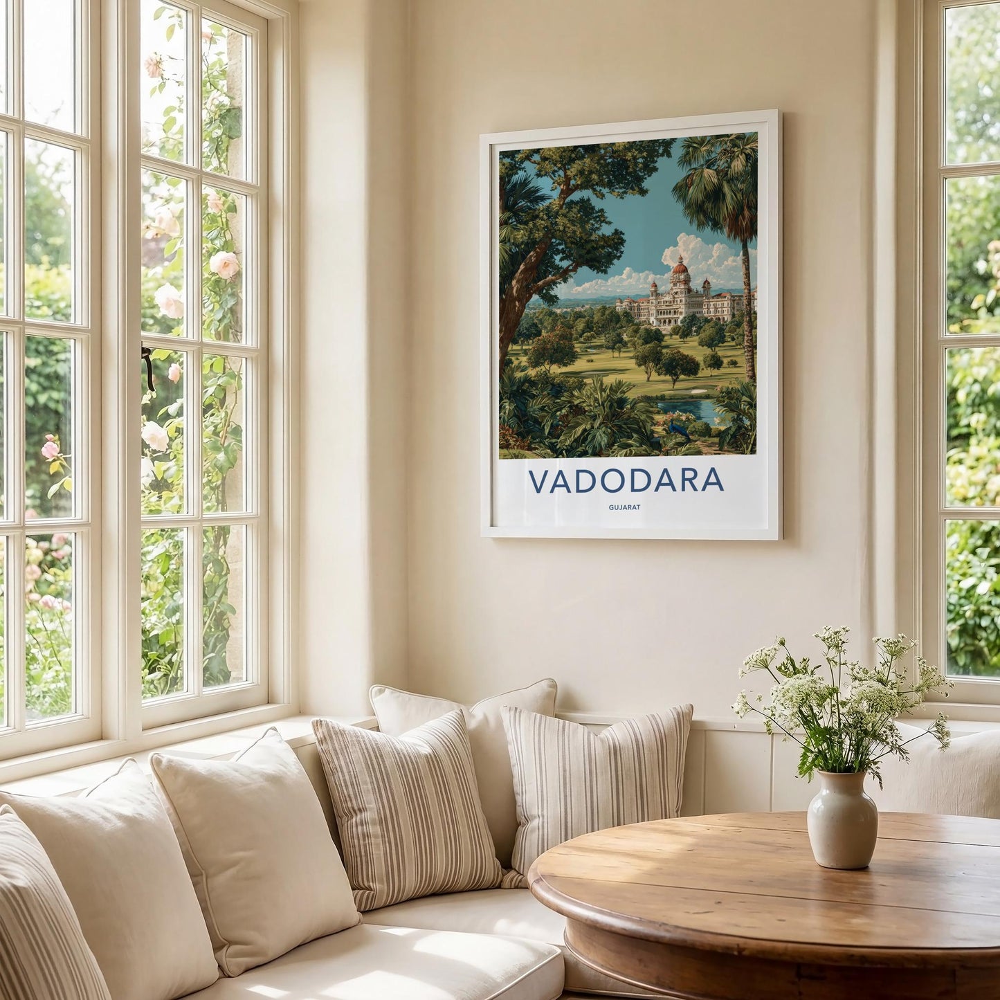 Vadodara Poster - India Travel Art - Gujarat Grand Palace Grounds Home Decor