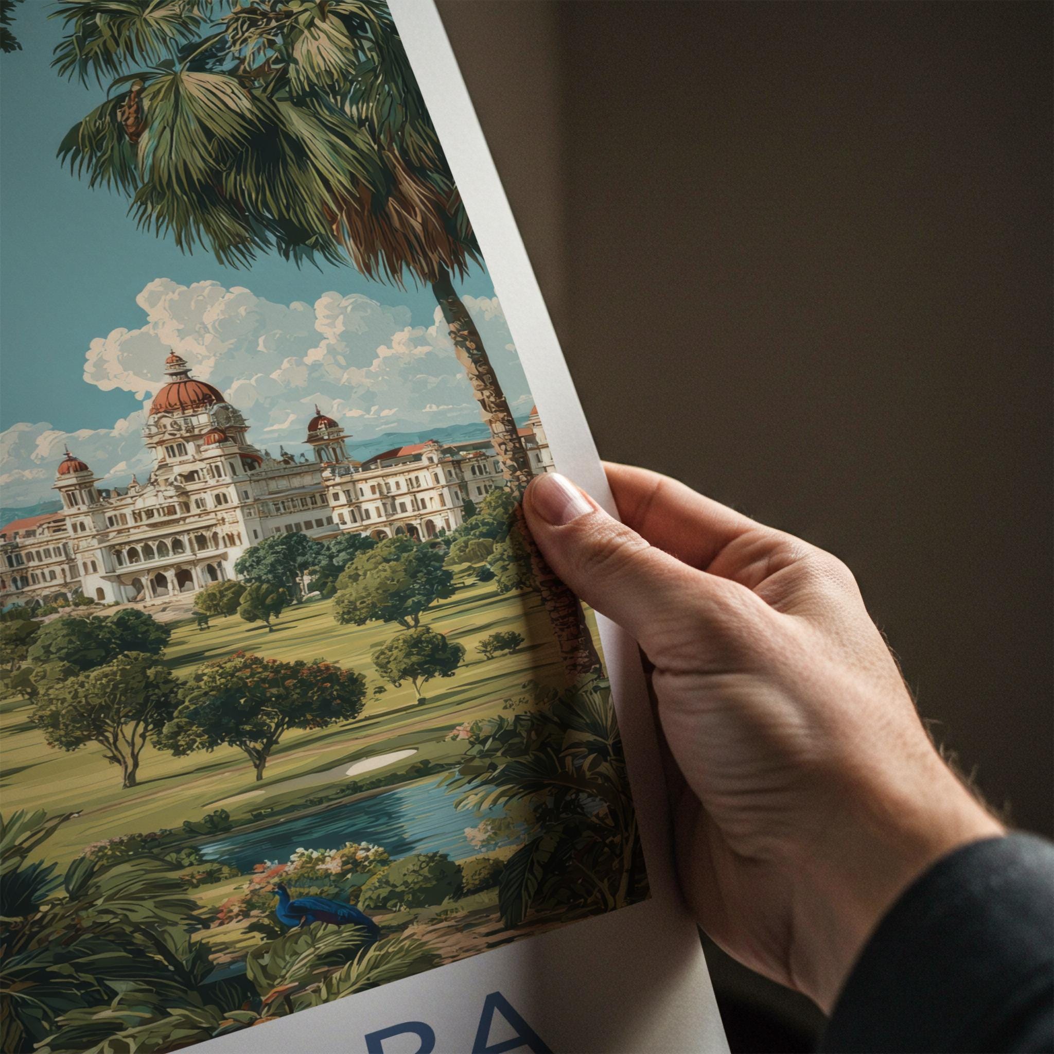 Vadodara Poster - India Travel Art - Gujarat Grand Palace Grounds Home Decor