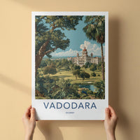 Vadodara Poster - India Travel Art - Gujarat Grand Palace Grounds Home Decor