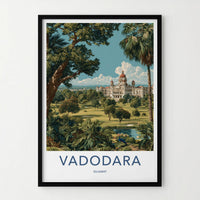 Vadodara Poster - India Travel Art - Gujarat Grand Palace Grounds Home Decor