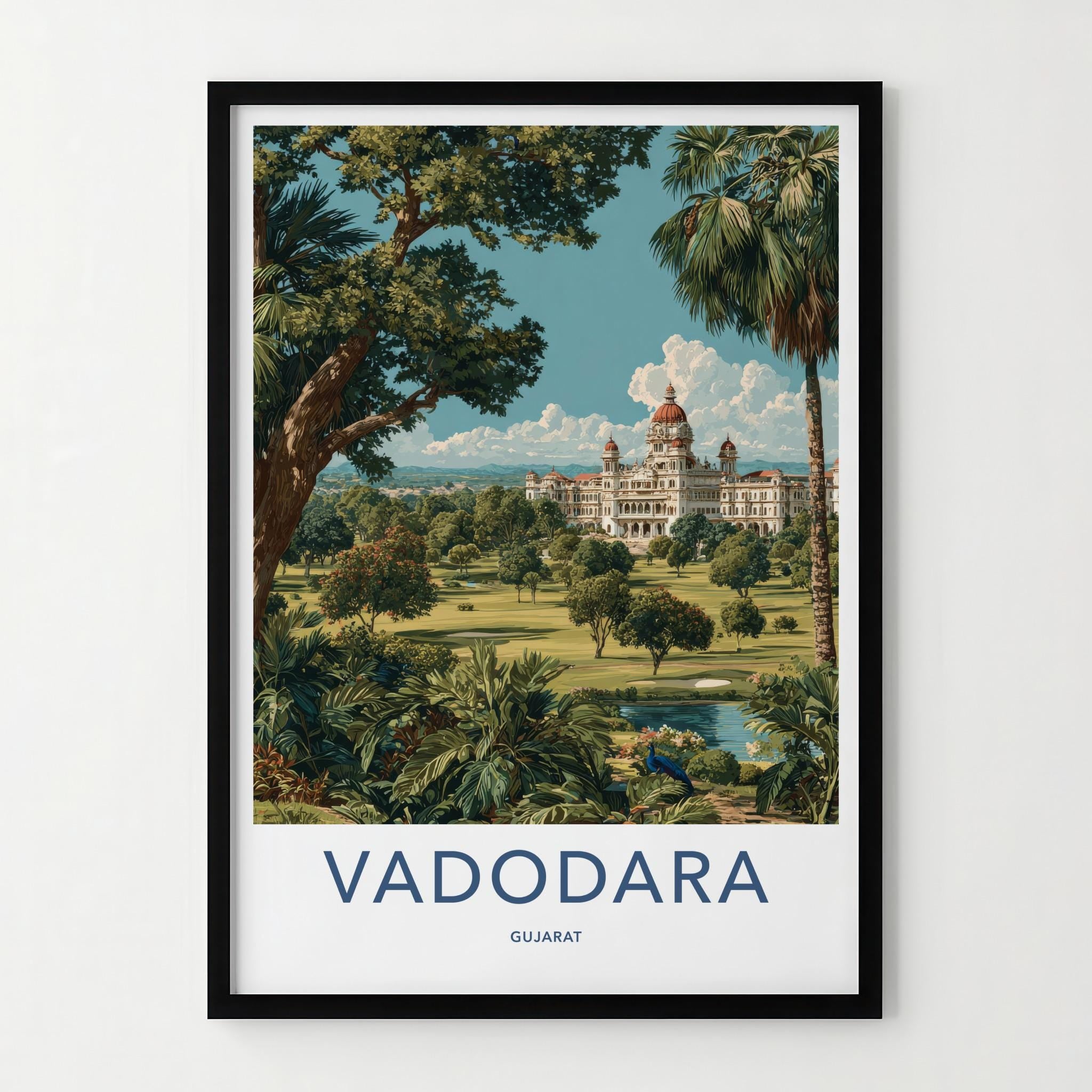 Vadodara Poster - India Travel Art - Gujarat Grand Palace Grounds Home Decor