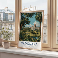 Vadodara Poster - India Travel Art - Gujarat Grand Palace Grounds Home Decor