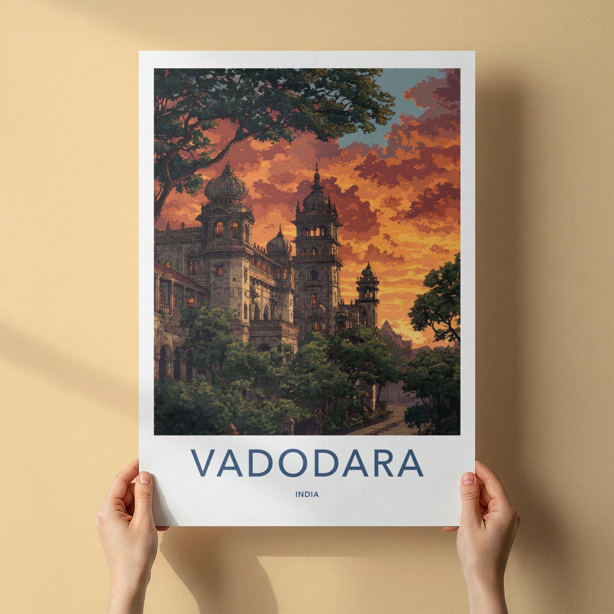 Vadodara Poster - India Travel Art - Gujarat Ornate Palace Home Decor