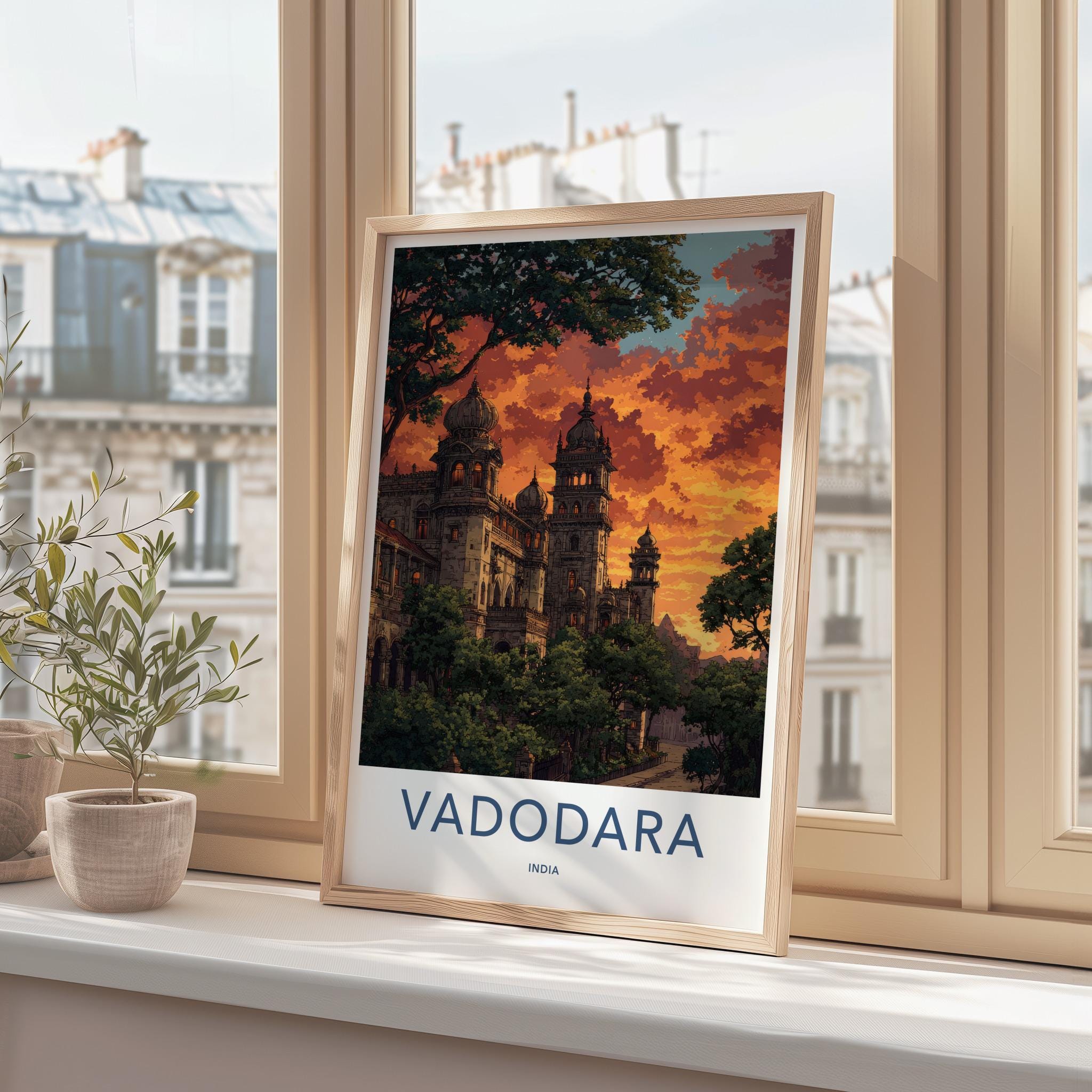 Vadodara Poster - India Travel Art - Gujarat Ornate Palace Home Decor