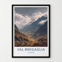 Val Bregaglia Poster - Switzerland Travel Art - Cloudy Mountain Valley Home Decor