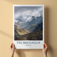 Val Bregaglia Poster - Switzerland Travel Art - Cloudy Mountain Valley Home Decor