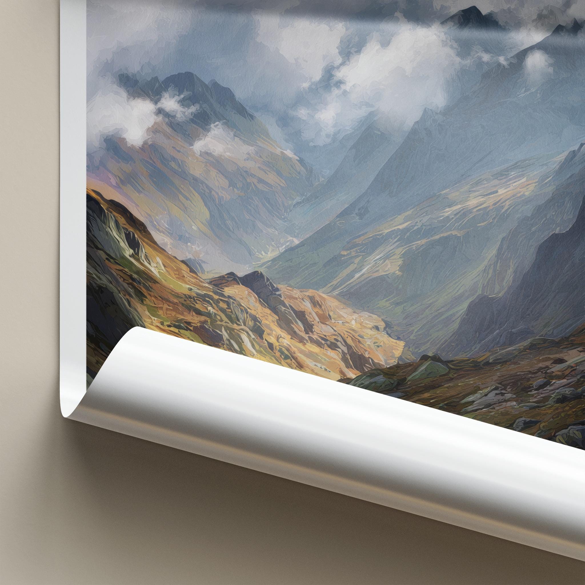 Val Bregaglia Poster - Switzerland Travel Art - Cloudy Mountain Valley Home Decor