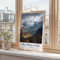 Val Bregaglia Poster - Switzerland Travel Art - Cloudy Mountain Valley Home Decor