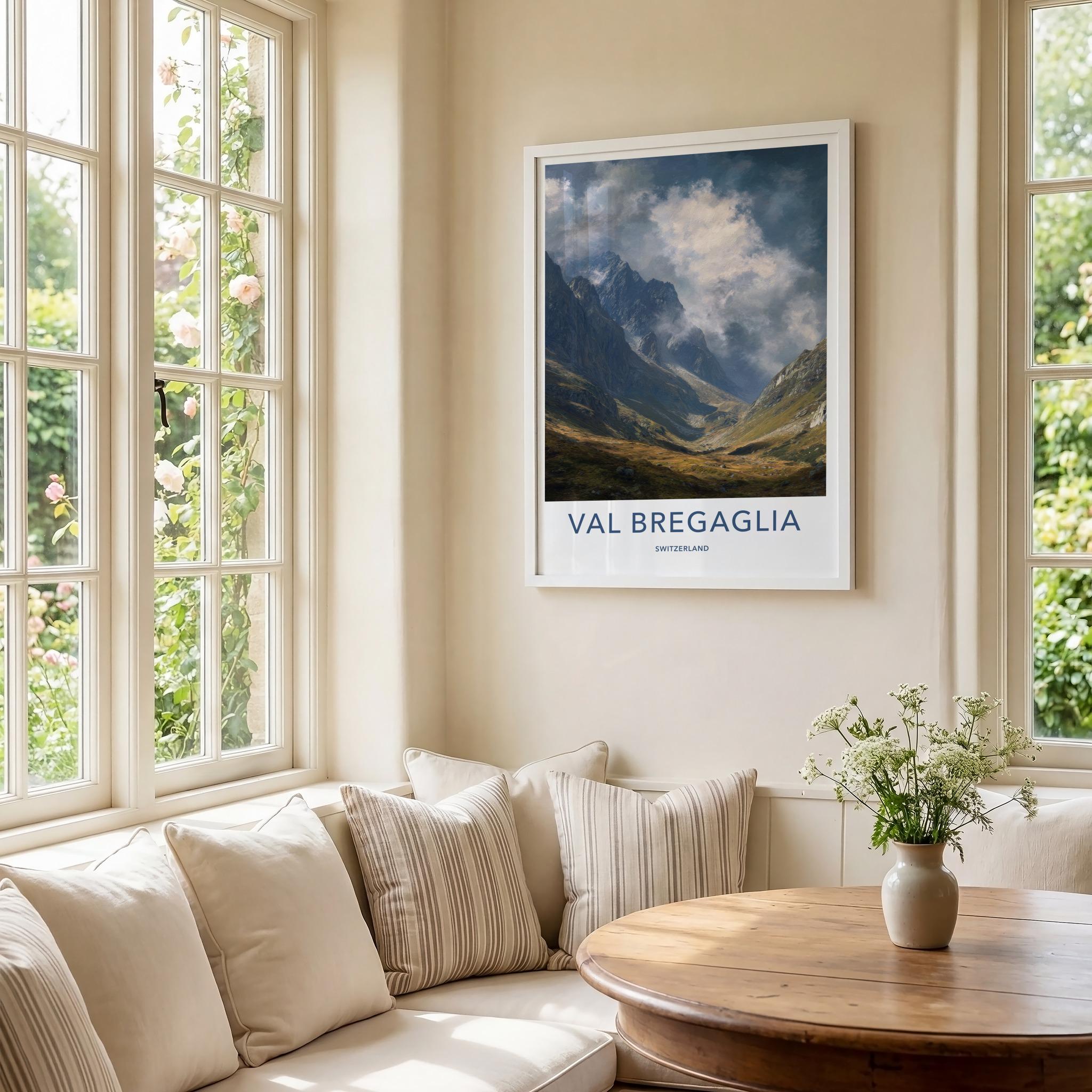 Val Bregaglia Poster - Switzerland Travel Art - Misty Alpine Valley Home Decor