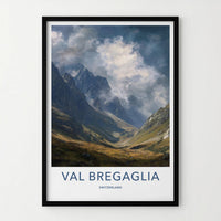 Val Bregaglia Poster - Switzerland Travel Art - Misty Alpine Valley Home Decor