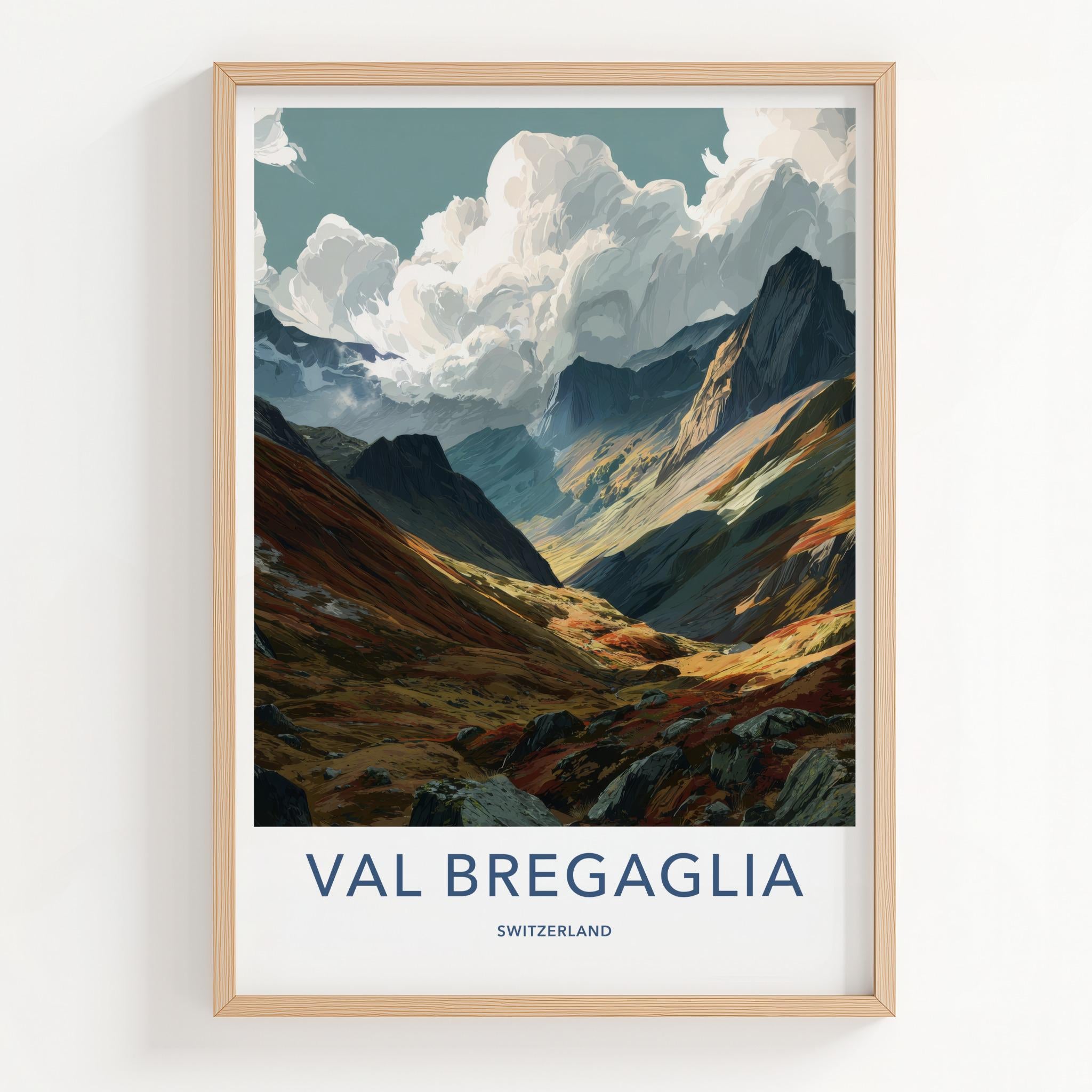 Val Bregaglia Poster - Switzerland Travel Art - Vibrant Valley Slopes Home Decor