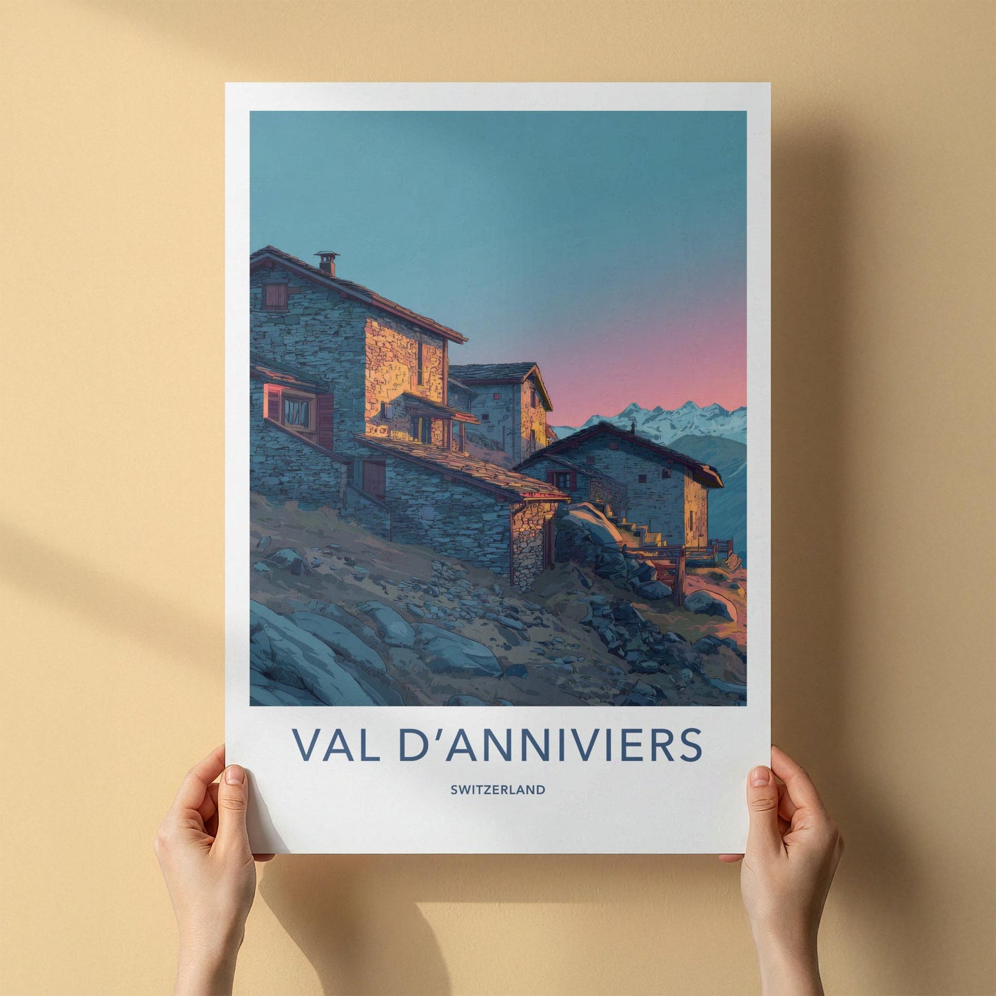 Val D'Anniviers Poster - Switzerland Travel Art - Alpine Stone Houses Home Decor