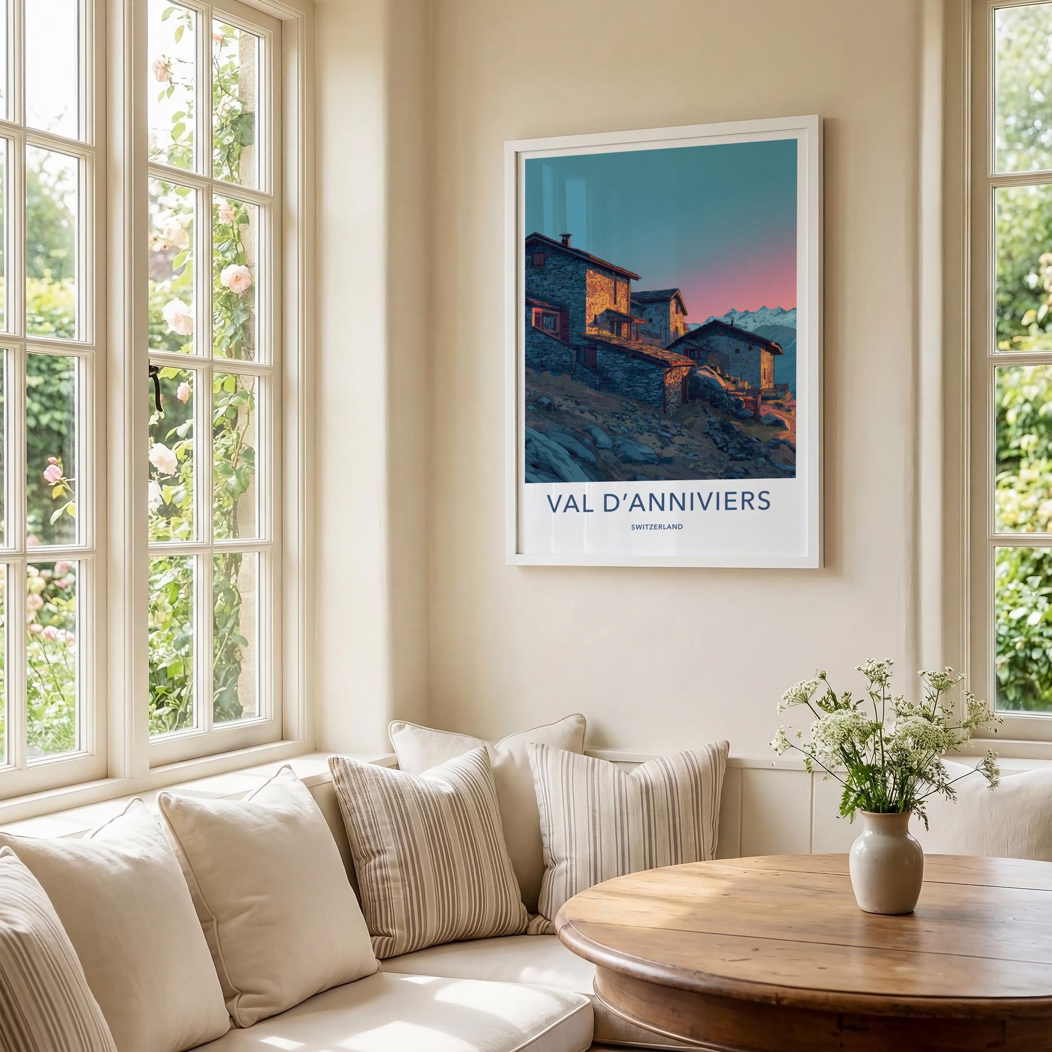 Val D'Anniviers Poster - Switzerland Travel Art - Alpine Stone Houses Home Decor