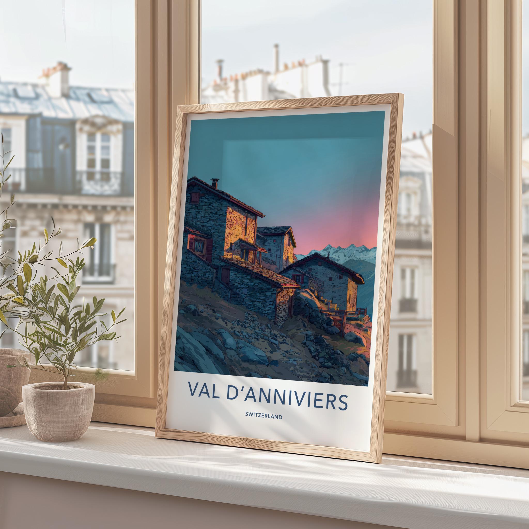 Val D'Anniviers Poster - Switzerland Travel Art - Alpine Stone Houses Home Decor
