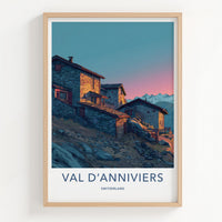 Val D'Anniviers Poster - Switzerland Travel Art - Alpine Stone Houses Home Decor