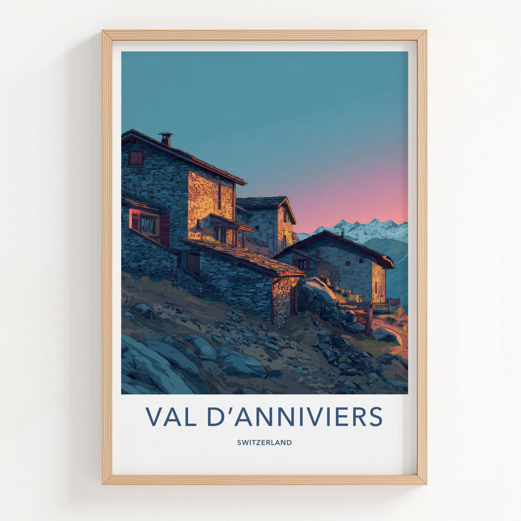 Val D'Anniviers Poster - Switzerland Travel Art - Alpine Stone Houses Home Decor