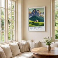 Val Di Funes Poster - Italy Travel Art - Alpine Village Church Home Decor