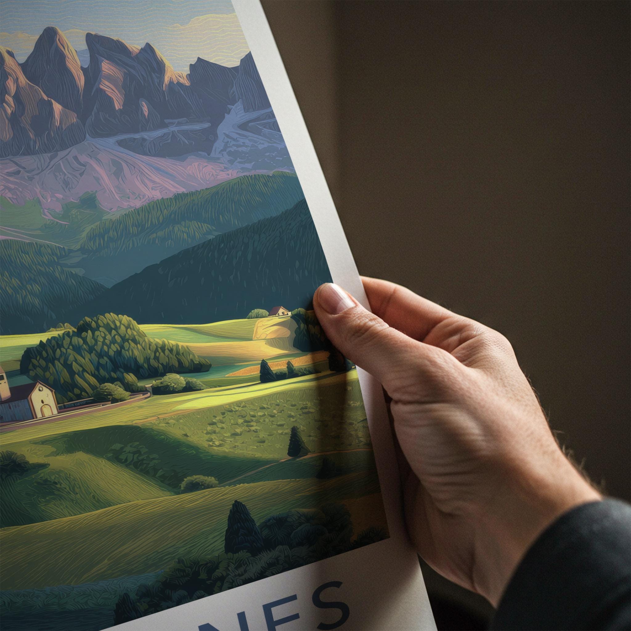 Val Di Funes Poster - Italy Travel Art - Dolomite Mountain Village Home Decor
