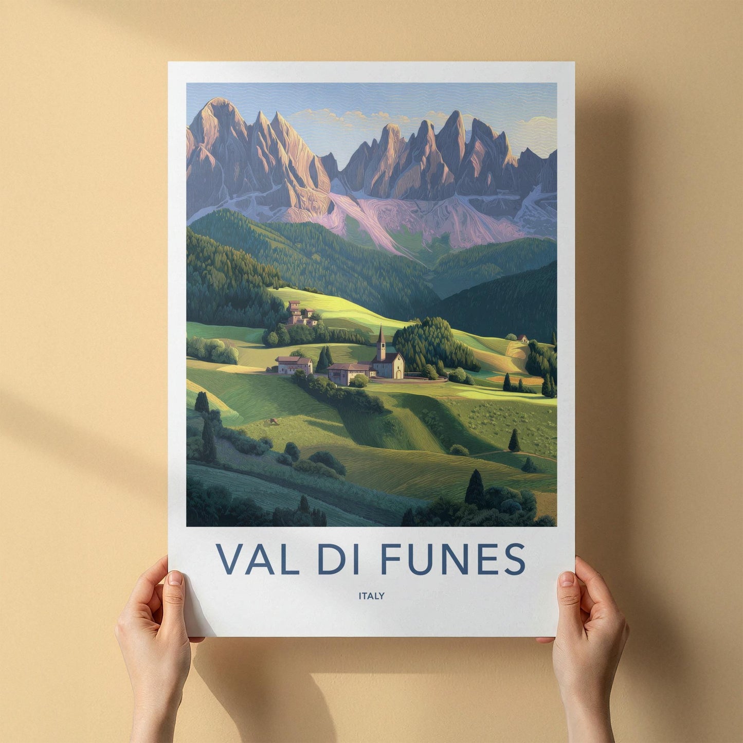 Val Di Funes Poster - Italy Travel Art - Dolomite Mountain Village Home Decor