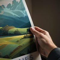 Val Di Funes Poster - Italy Travel Art - Mountain Valley Church Home Decor