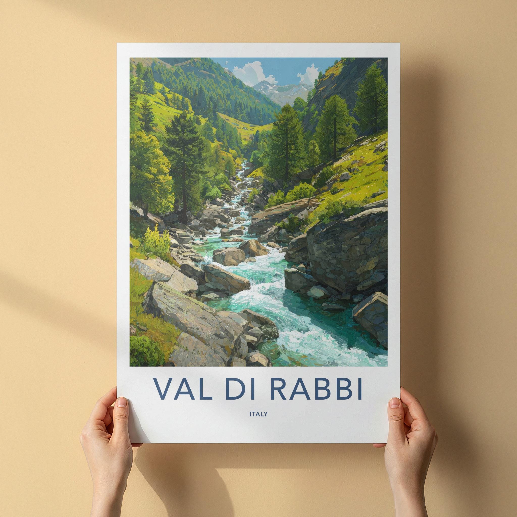 Val Di Rabbi Poster - Italy Travel Art - Alpine Stream Flowing Home Decor