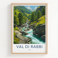 Val Di Rabbi Poster - Italy Travel Art - Alpine Stream Flowing Home Decor