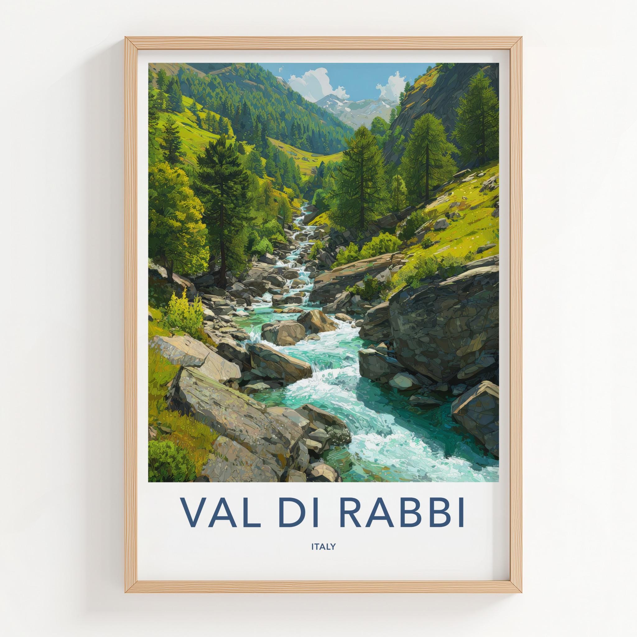 Val Di Rabbi Poster - Italy Travel Art - Alpine Stream Flowing Home Decor