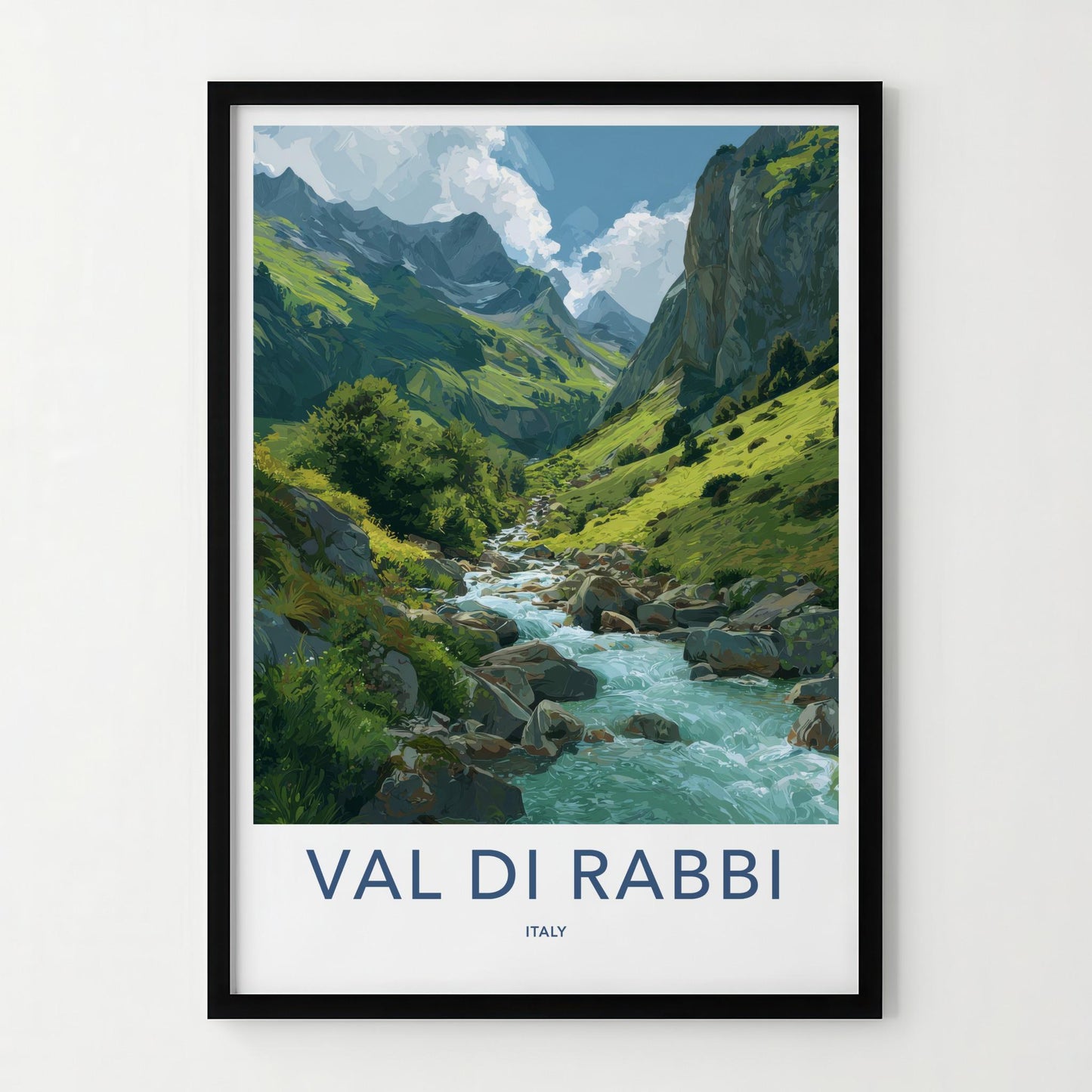 Val Di Rabbi Poster - Italy Travel Art - Mountain Valley River Home Decor
