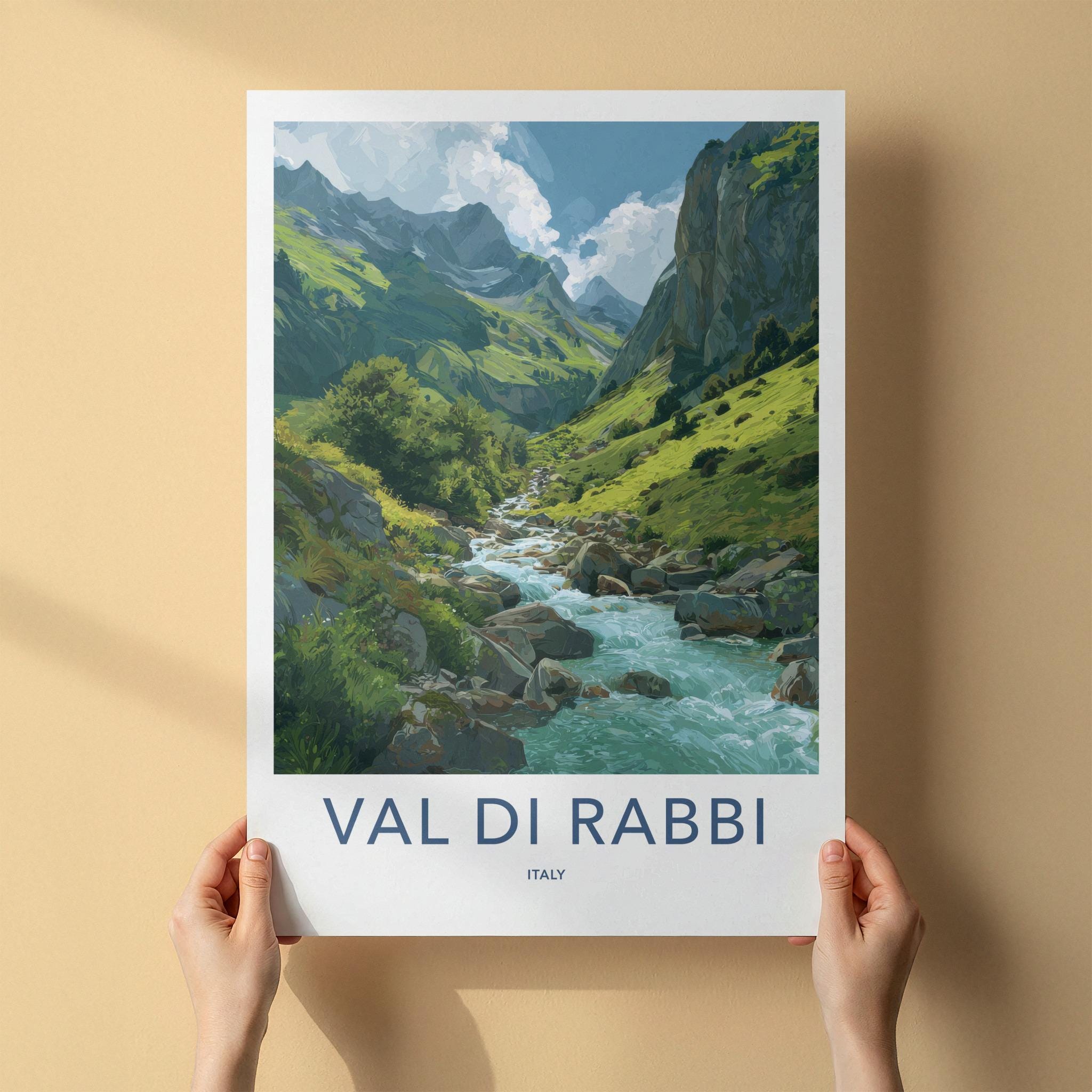 Val Di Rabbi Poster - Italy Travel Art - Mountain Valley River Home Decor