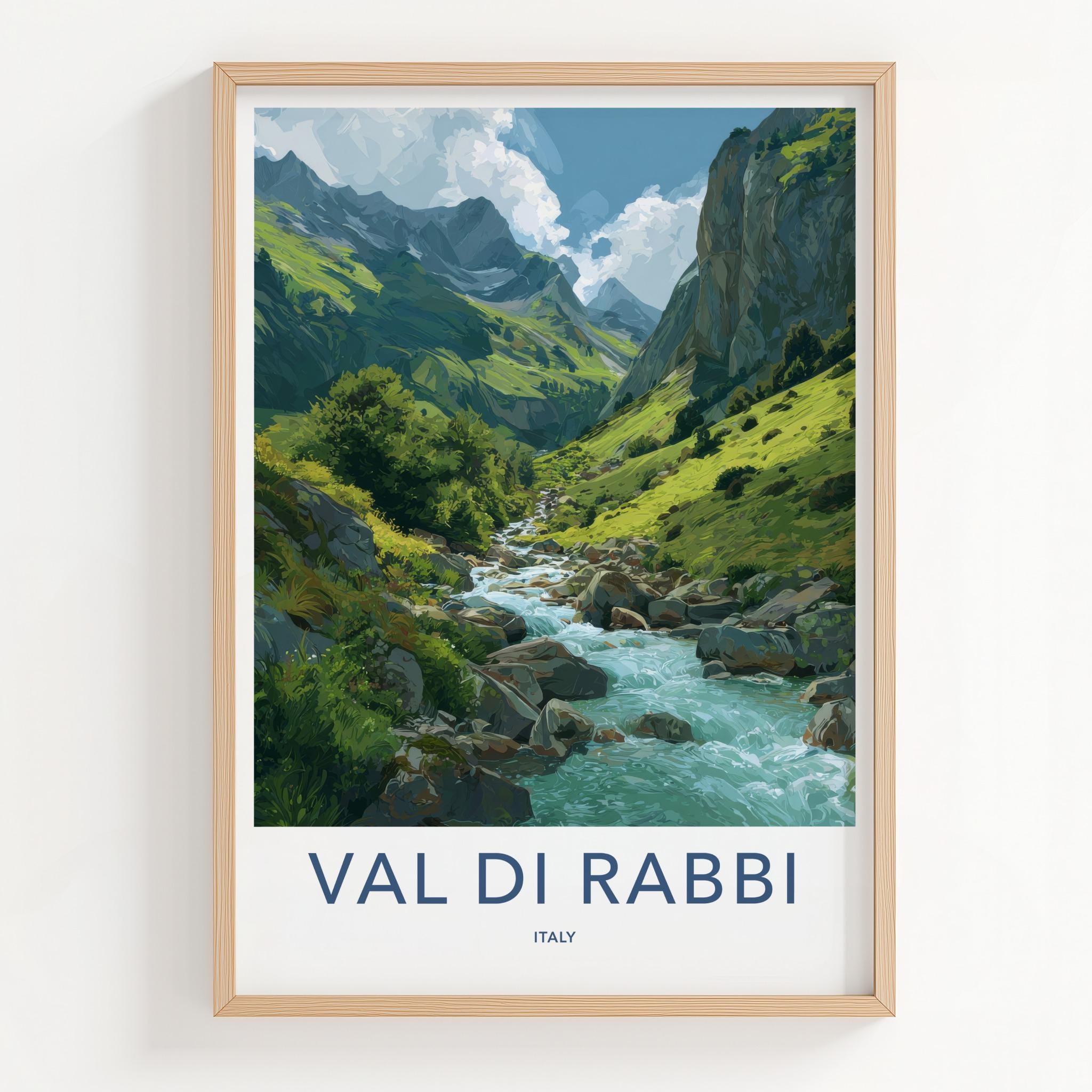 Val Di Rabbi Poster - Italy Travel Art - Mountain Valley River Home Decor