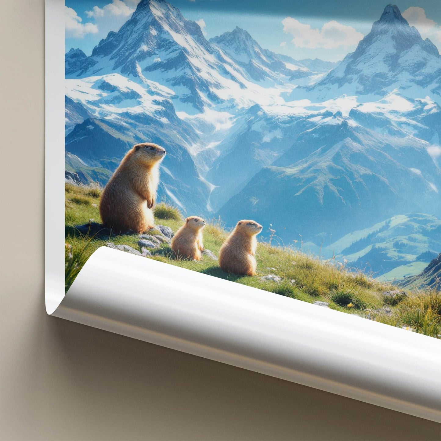 Valais Poster - Switzerland Travel Art - Alpine Marmots Sunny Home Decor