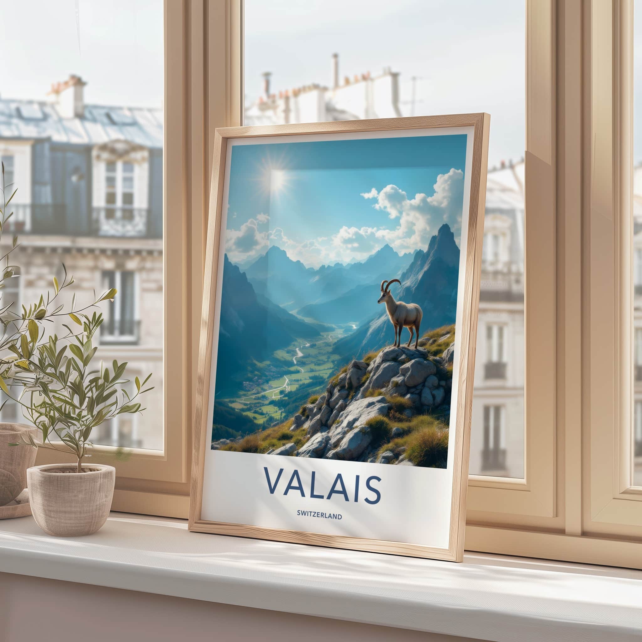 Valais Poster - Switzerland Travel Art - Ibex Mountain Valley Home Decor