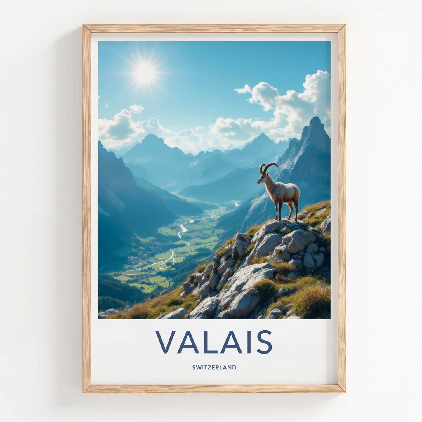 Valais Poster - Switzerland Travel Art - Ibex Mountain Valley Home Decor