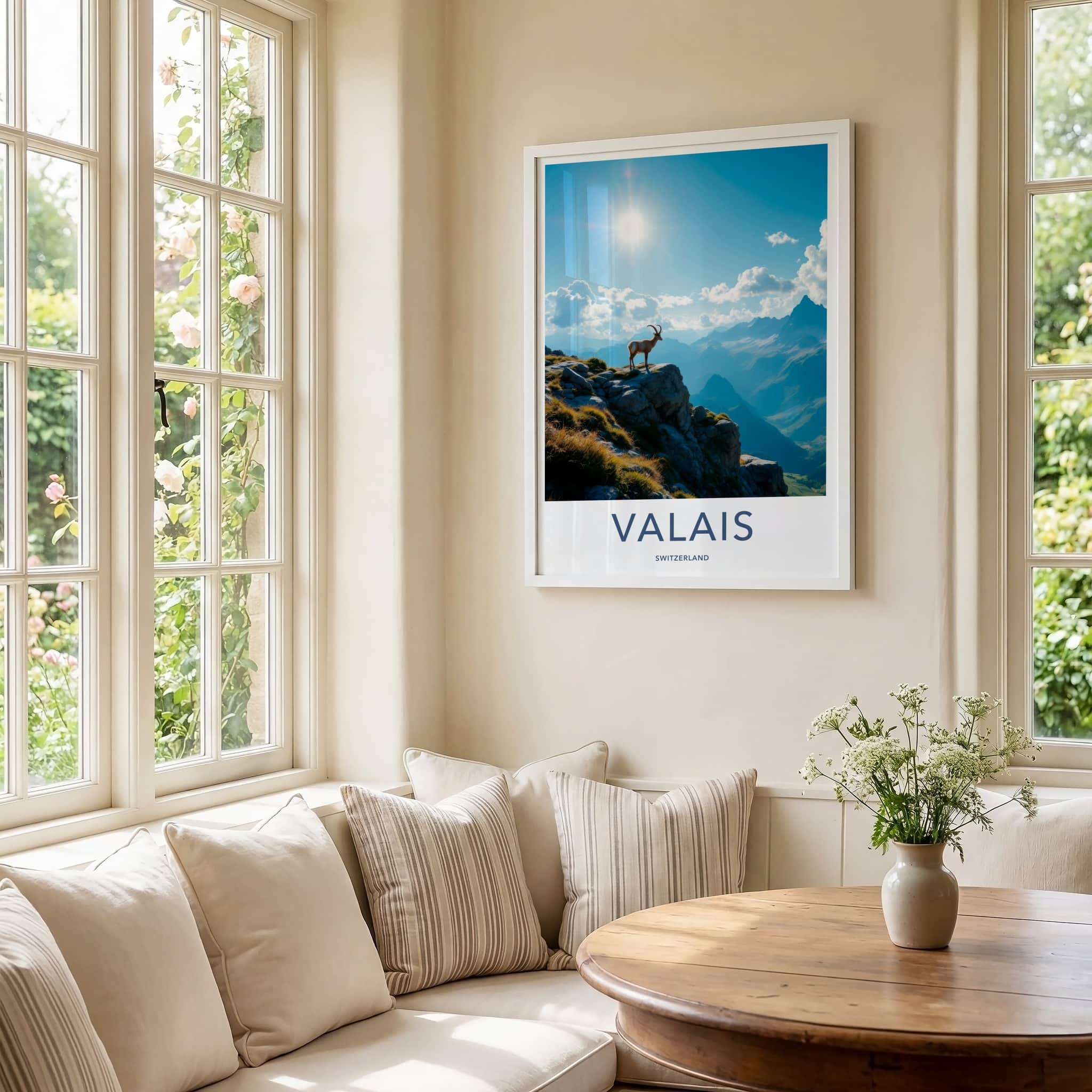 Valais Poster - Switzerland Travel Art - Ibex Mountain Vista Home Decor