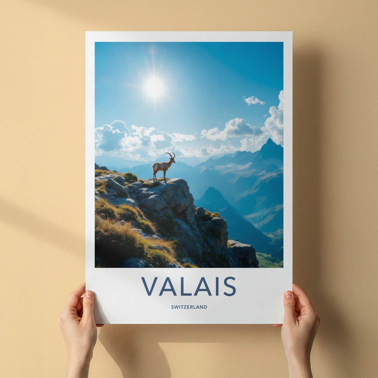 Valais Poster - Switzerland Travel Art - Ibex Mountain Vista Home Decor
