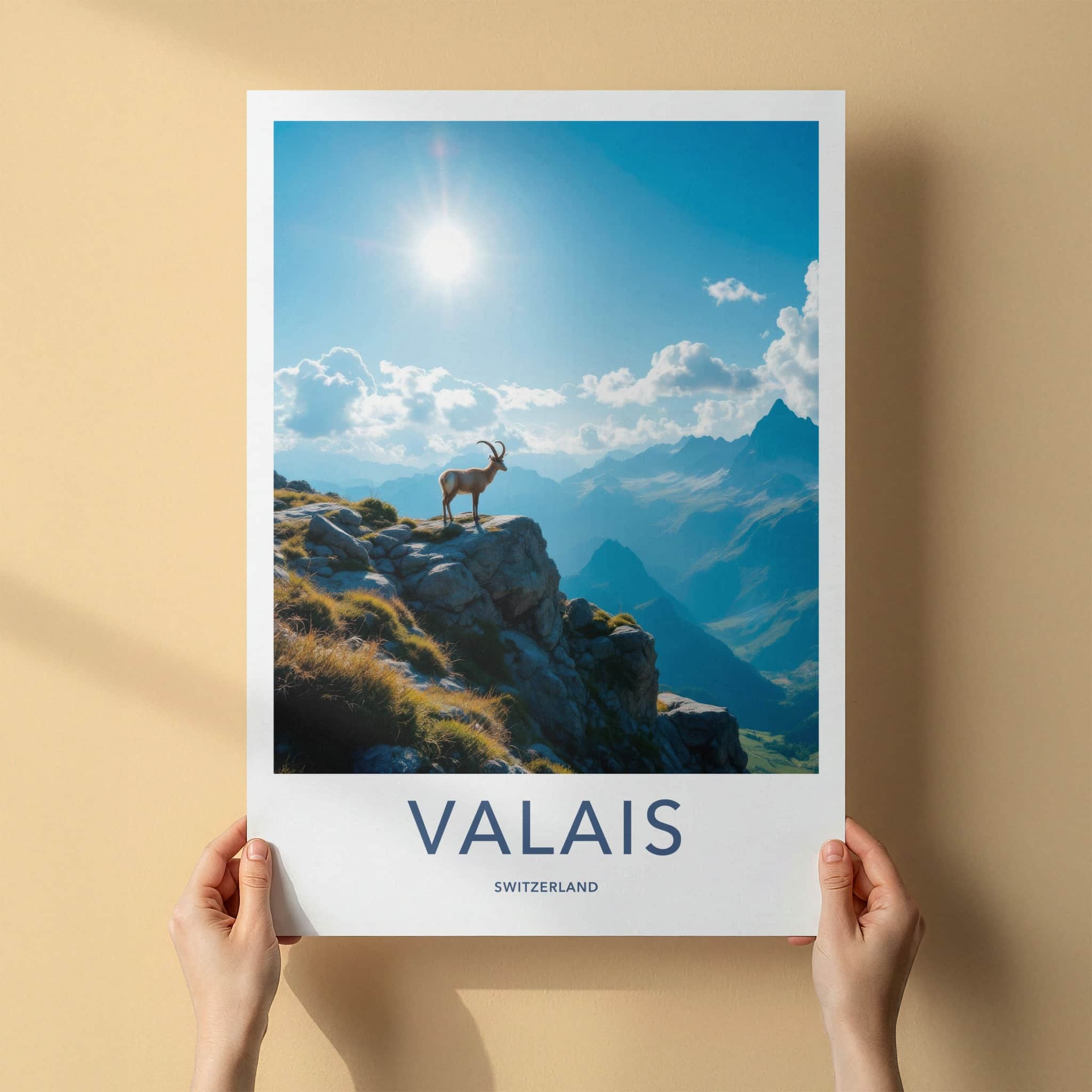 Valais Poster - Switzerland Travel Art - Ibex Mountain Vista Home Decor