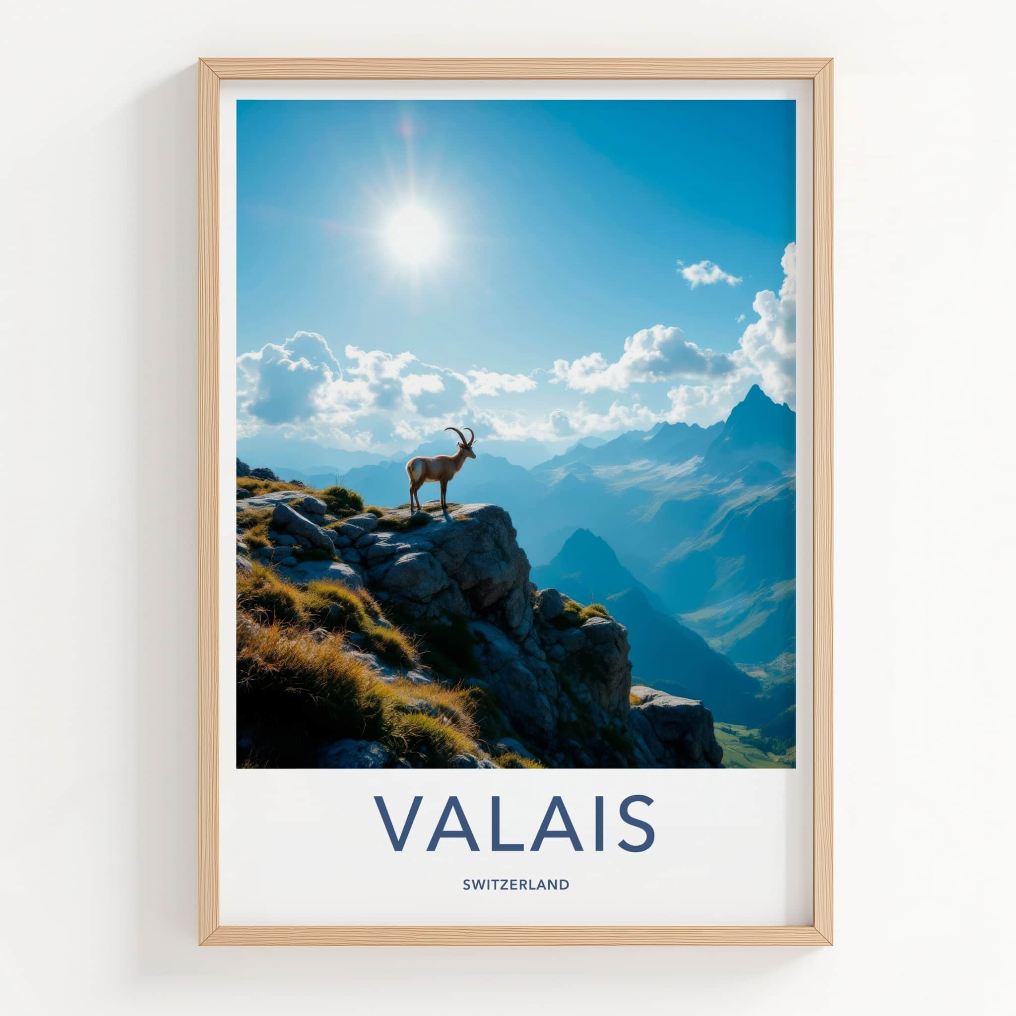 Valais Poster - Switzerland Travel Art - Ibex Mountain Vista Home Decor